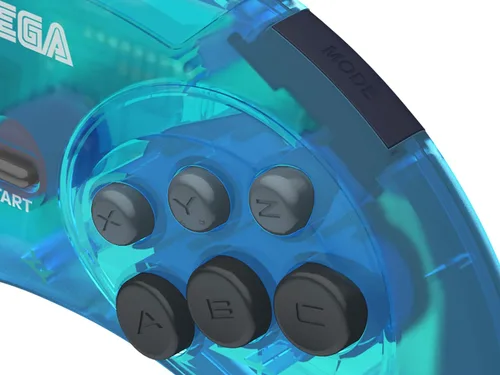 Vista 4 de Retro-Bit Official Sega Genesis USB Controller 6-Button Arcade Pad for Sega Genesis Mini, PS3, PC, Mac, Steam, Switch - USB Port - (Clear Blue)