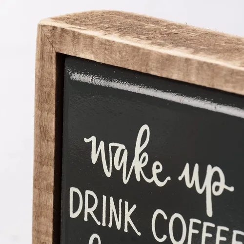 Vista 2 de Primitives by Kathy Juego de letreros de decoración del hogar Wake Up Drink Coffee Hug Dog Repeat
