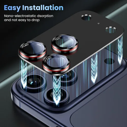 Vista 8 de Uyiton Protector de lente de cámara para iPhone 17 Pro - [Tipografía única + lente de teléfono diseño de círculo rojo] Cubierta de cámara de vidrio
