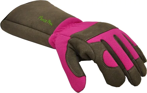 Vista 12 de G & F Products Florist Pro - Guantes de jardinería de rosa, palma de cuero sintético, protección contra espinas, manga larga