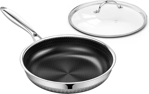 Vista 11 de Sartén antiadherente de 8 pulgadas con tapa, sartén antiadherente de acero inoxidable tri-capa de cerámica de titanio con tapa, sartén híbrida