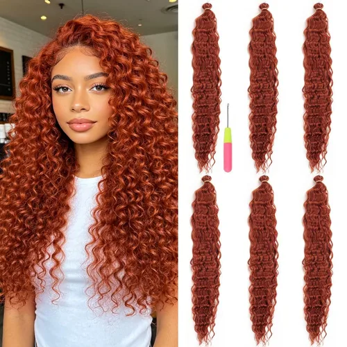Vista 36 de Extensiones de cabello ondulado con ganchillo Ocean Wave de 18 pulgadas, 6 paquetes, extensiones de cabello de ganchillo sueltas de onda profunda #1B