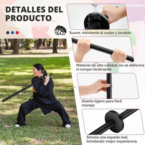 Vista 3 de JellyArch 2 piezas 85 cm de espadas de espuma para práctica, espada acolchada de entrenamiento, palos de kendo, bokken para adultos, artes Negro