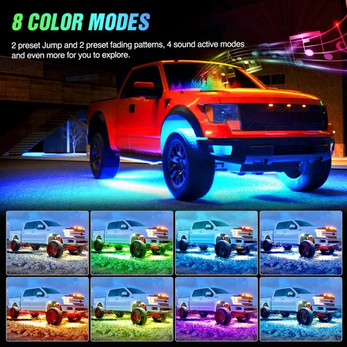 Vista 5 de Nilight 6 piezas de luces de neón para la parte baja del auto, tiras de luces RGB multicolores de 300 LEDs, función activa de sonido DIY, modo