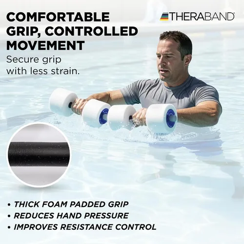 Vista 4 de THERABAND Pesas de agua, mancuernas acuáticas para fitness en la piscina, 2 pesas de espuma con agarre acolchado para aeróbicos acuáticos, terapia