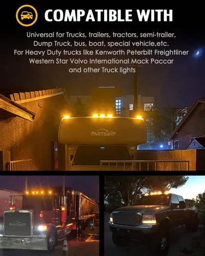 Vista 4 de Partsam 31LED - Luz de marcador de cabina ámbar impermeable para techo superior, compatible con Peterbilt/Kenworth/Freightliner/ Western