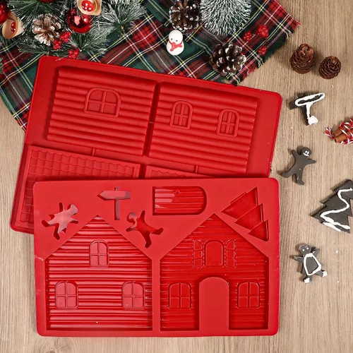 Vista 8 de Webake Bandeja de molde de casa de jengibre, moldes de silicona para hornear de Navidad, para galletas, chocolate, dulces, fondant, kit de casa