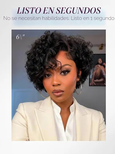 Vista 2 de LUVME HAIR Pelucas de cabello humano rizado sin pegamento de 6 pulgadas, precortadas, indetectable, HD, encaje Bob, peluca corta y rizada con ondas