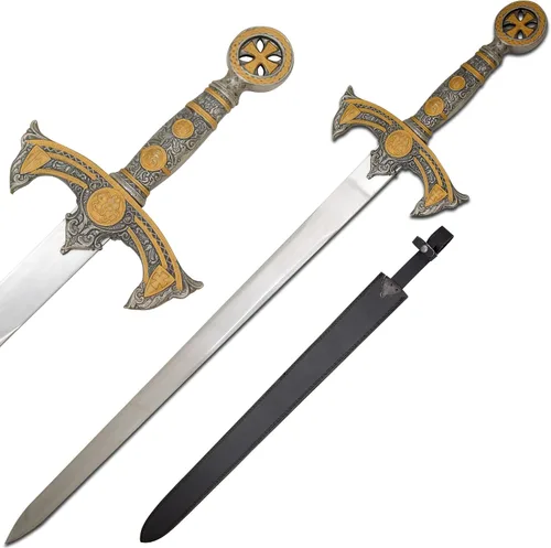 Vista 6 de Medieval Warrior Espada vikinga de fantasía hecha a mano personalizada viene con funda de cuero negro