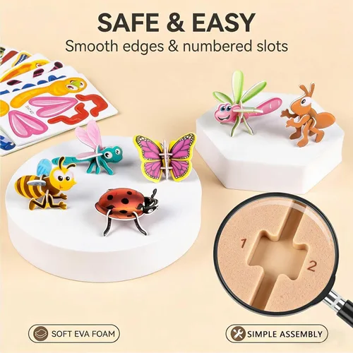 Vista 2 de Juego de rompecabezas de papel de insectos creativo 3D de 2026, 25 piezas inteligentes de ensamblaje 3D, rompecabezas de insectos, juguete educativo