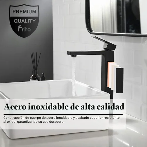 Vista 4 de Friho - Grifo de lavabo negro mate, grifos altos de baño, un solo agujero