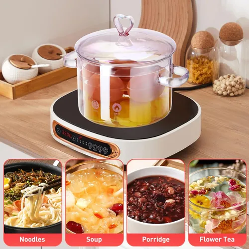 Vista 3 de HANABASS Tapa multiusos de vidrio para estofado, olla de sopa de borosilicato, diseño de doble asa para cocinar de forma segura para guisos, sopas