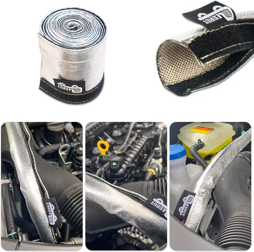 Vista 3 de Funda de calor aluminizada con protección térmica, línea de combustible, cable de calor, 1-1/2 pulgadas de diámetro interior x 10 pies con 20 bridas