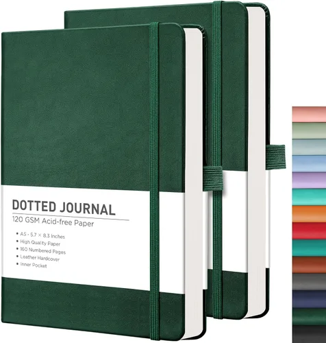 Vista 55 de RETTACY Lined Journal Notebook, 192 Numbered Pages per Pack, 5.7'' x 8.3'' 2-Pack, Leather Hardcover, 100 GSM Thick Paper, for Men & Women, Negro