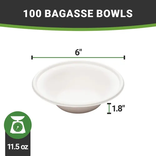Vista 7 de Restaurantware Pulp Tek - Tazones de arroz desechables de 11.5 onzas, 100 cuencos de caña de azúcar aptos para microondas y de alta calidad