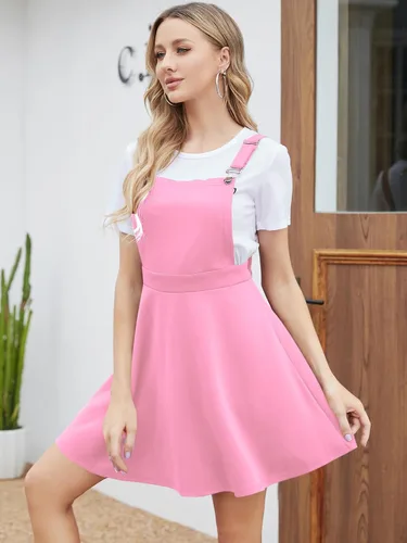 Vista 2 de YOINS Vestidos tipo pinafore para mujer, con tirantes ajustables, plisados, minifalda con tirantes