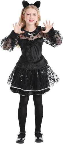 Vista 3 de Seasons Disfraz de gato negro para niña, disfraz de gatito negro para niños