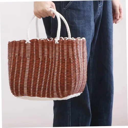 Vista 4 de Cabilock Cesta de plástico para mujer, bolsa de playa para mujer, 1 unidad, organizador de tejido, bolsa de compras, compras para comestibles