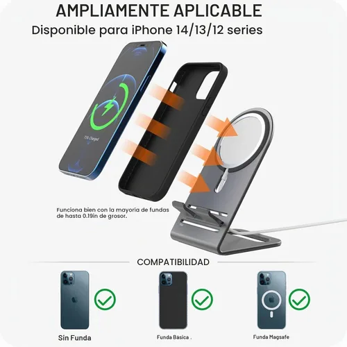 Vista 3 de HALLEAST Soporte de carga Magsafe de aleación de aluminio actualizado 2024 perfectamente compatible con Apple iPhone 17/16/15/14 Plus/14 Pro Max/ 14