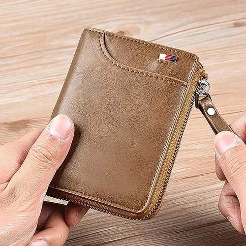 Vista 8 de Tendaisy Cartera con cierre RFID para hombre con múltiples tarjetas de crédito, Caqui, cartera Rfid
