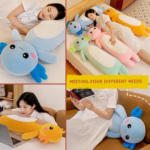 Vista 5 de Somao Almohada de Felpa Larga de Axolotl, Lindo Cuerpo de Animal de Peluche de Axolotl, Suave Peluche de Muñeca de Axolotl para Niñas y Niños