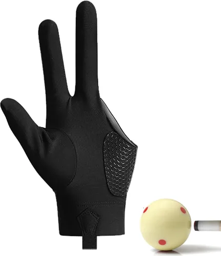 Vista 10 de Guantes de billar de 3 dedos, guantes de billar para mano izquierda y diestra, transpirables, antideslizantes, para billar Mano izquierda negra