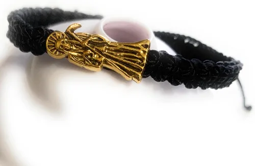 Vista 5 de LONTCS Pulsera Santa Muerte Negro y Dorado para Niño, Oro