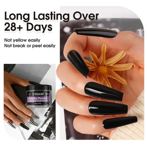 Vista 6 de Rosalind Polvo de uñas acrílico negro 50 g/1.76 oz – Polímero de cristal negro polvo de uñas para extensión acrílica, no necesita lámpara