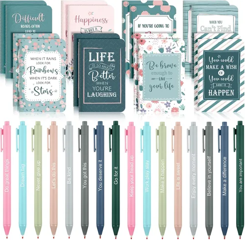 Vista 13 de Funrous 32 bolígrafos con cita motivacional, bloc de notas inspiradoras, mini diario con bolígrafo, cuadernos pequeños, regalo para hombres
