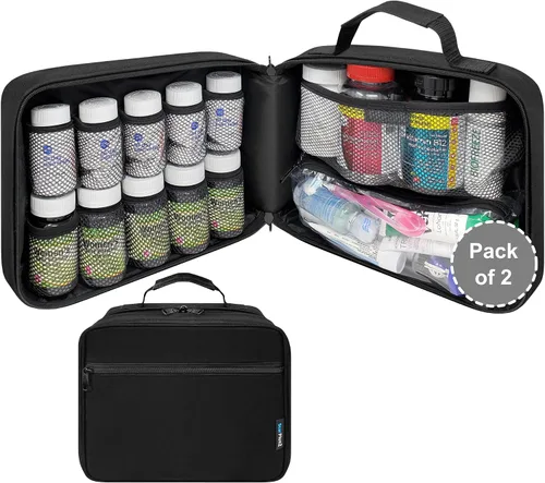 Vista 10 de Organizador de frascos de píldoras acolchado grande, bolsa de medicamentos, estuche, portador para medicamentos, vitaminas y suministros médicos