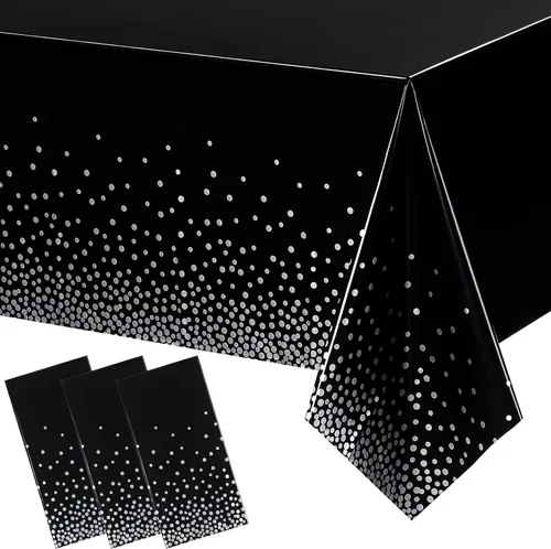 Vista 8 de Mantel desechable de plástico con lunares rojos y negros, 3 Mantel rectangular impermeable de 54 x 108 pulgadas, resistente al aceite