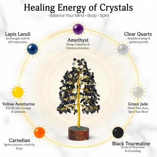 Vista 3 de FASHIONZAADI Árbol de Gemas de Turmalina Negra - Árbol Bonsái de Dinero Feng Shui para Decoración del Hogar - Regalo Espiritual de Cristal