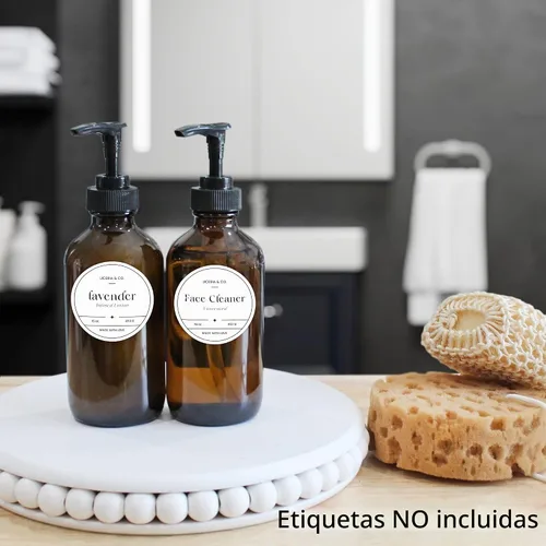 Vista 8 de Cornucopia Brands Botellas de bomba de vidrio de 8 onzas (paquete de 4, marrón ámbar) dispensadores de jabón con bombas de plástico negro