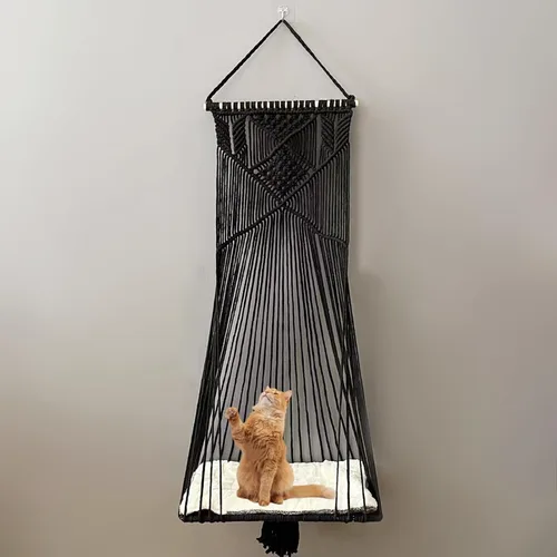 Vista 4 de Hamaca colgante para gatos macramé, color negro