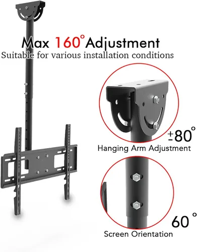 Vista 5 de Soporte de techo para TV que se adapta a la mayoría de televisores de pantalla plana LED, LCD OLED de 32 a 70 pulgadas, soporte de pared universal