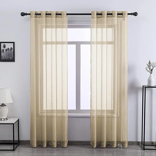 Vista 20 de DONREN 2 paneles de cortina de voile semitransparentes texturizados para ventana de cocina, pequeñas ventanas cortas, cortinas suaves de lujo