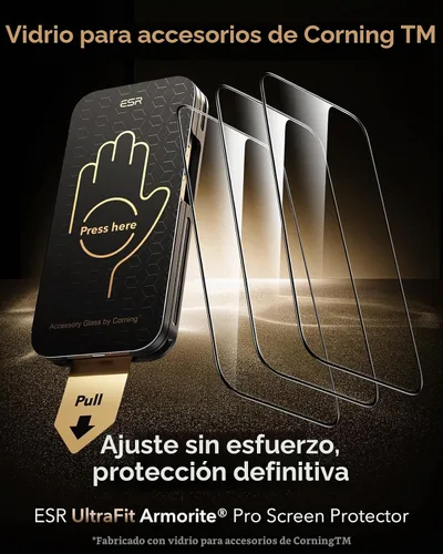 Vista 2 de ESR - Protector de pantalla para iPhone 16 Pro Max, paquete de 3 unidades, Armorite Pro Accessory Glass by Corning™, 10X Impact Absorption