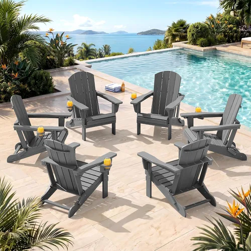 Vista 38 de SERWALL Silla Adirondack plegable ajustable, silla Adirondack reclinable con 3 posiciones reclinables, HDPE para todo tipo de clima, Adirondack
