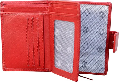 Vista 6 de MORUCHA Cartera de embrague para mujer de cuero genuino RFID bloqueo alta capacidad tarjetero monedero M85, Rojo