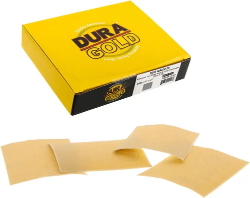 Vista 12 de Dura-Gold - Arenilla dorada 320 de alta calidad - Hojas de papel de lija de velcro 5.5 x 4.5 pulg - Para lijadoras de madera y automóviles - 25