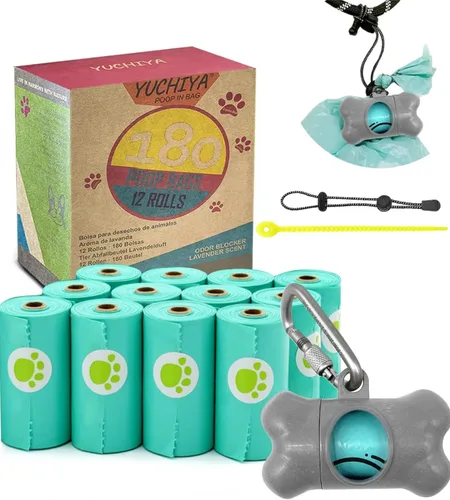 Vista 30 de Dispensador de bolsas de recogida de caca de perro con 1 rollo de color aleatorio, bolsas de residuos para perros a prueba de fugas y perfumadas