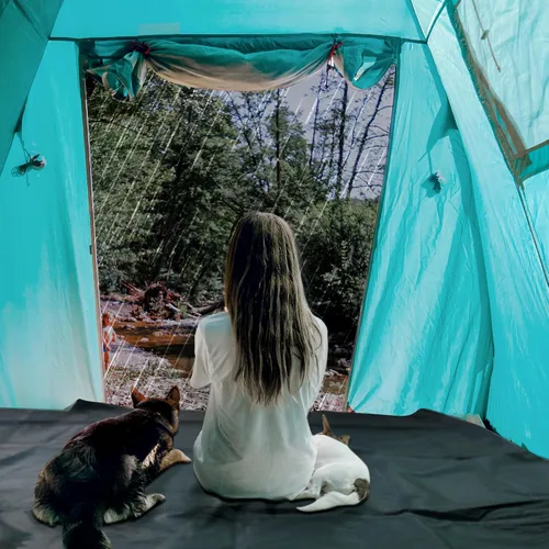 Vista 5 de Huella de tienda de campaña – 86 x 31 pulgadas, lona impermeable para camping, lona ultraligera para senderismo, mochileros y uso en la playa, bolsa
