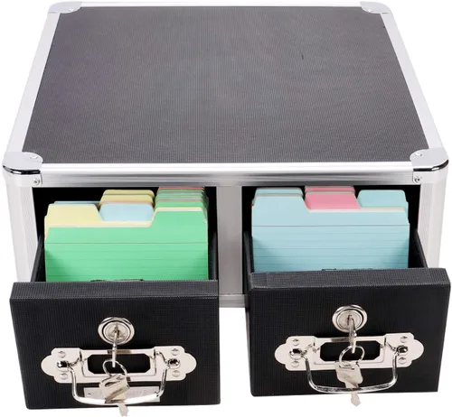 Vista 4 de Vaultz Cerradura 3 x 5 gabinete de la tarjeta de índice, cajón doble, negro (VZ01393)