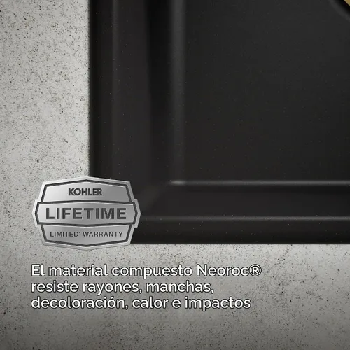 Vista 9 de KOHLER 28003-1-CM1 Kennon® - Fregadero de cocina de 25 pulgadas de montaje superior o inferior, incluye estante para fregadero, color negro mate
