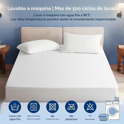 Vista 7 de TASTELIFE Protector de Cama Gemela Impermeable, Funda de Colchón Ultra Suave y Transpirable con Bolsillo Profundo Ajustable de hasta 8"-21