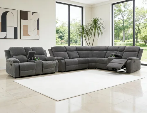 Vista 13 de Juego de sofá seccional reclinable manual, juegos de muebles de sala de estar, sofá seccional en forma de L y 2 sillas, cómodo sofá reclinable