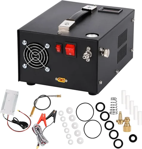 Vista 7 de Compresor de aire PCP, compresor de tanque de buceo de 4500 Psi/30 MPa, fuente de alimentación de 12 V CC/120 V CA, convertidor de potencia