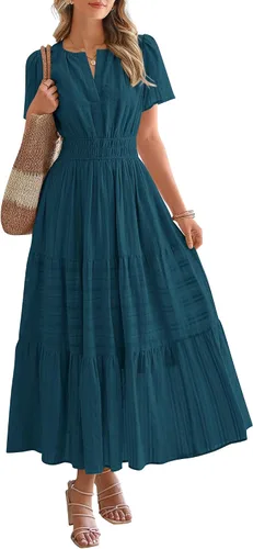 Vista 24 de BTFBM - Vestido largo casual de verano 2026 para mujer, vestido ligero de Gris azulado