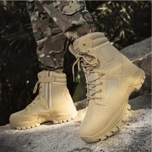 Vista 2 de Botas tácticas militares para hombre, ligeras, botas de combate para motocicleta, botas de trabajo, botas de desierto
