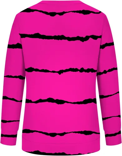 Vista 5 de Camiseta de moda para mujer, estampado a rayas, casual, manga larga, talla grande, cuello redondo, ajuste holgado